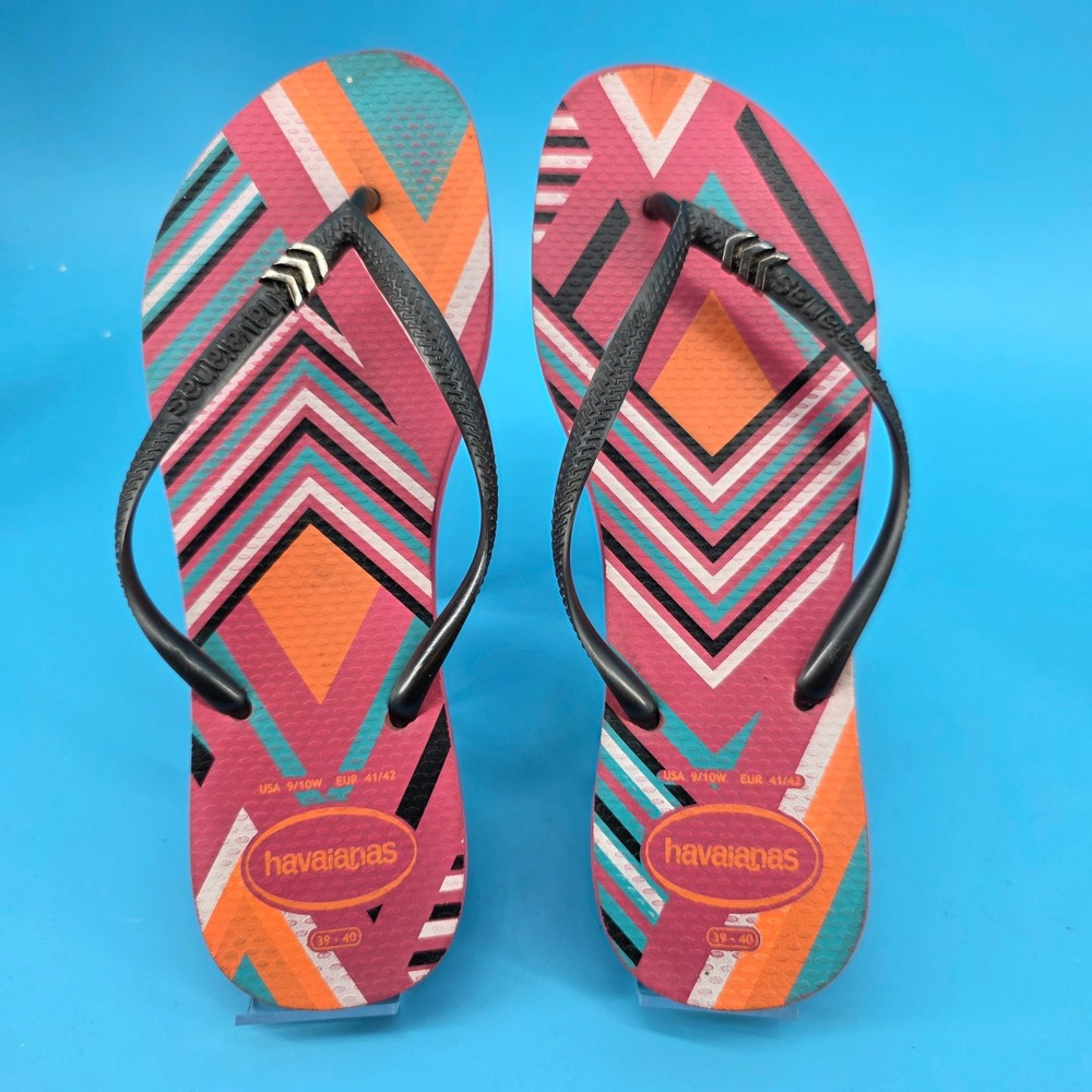 Havaianas Geometric Chevron Print Flip Flops Pink Orange Teal Women 9/10W 41/42